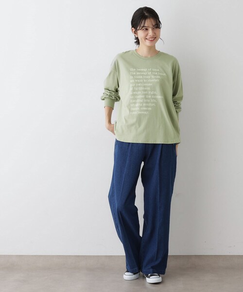 Dessin(デッサン)の「【洗える】メッセージロゴロングスリーブTシャツ(Tシャツ/カットソー・レディース・ホワイト系/ライトグリーン/ネイビー・01/02/03)」の12枚目の写真