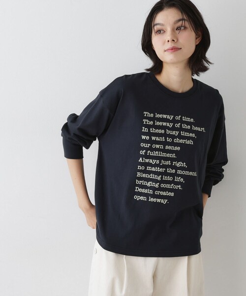 Dessin(デッサン)の「【洗える】メッセージロゴロングスリーブTシャツ(Tシャツ/カットソー・レディース・ホワイト系/ライトグリーン/ネイビー・01/02/03)」の13枚目の写真