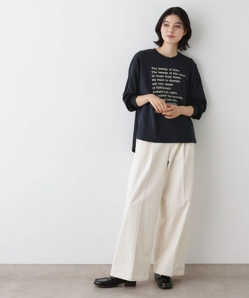 Dessin(デッサン)の「【洗える】メッセージロゴロングスリーブTシャツ(Tシャツ/カットソー・レディース・ホワイト系/ライトグリーン/ネイビー・01/02/03)」の10枚目の写真