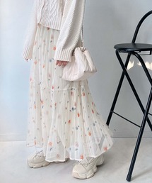 【新品】GrandTableスカート☆花柄ベージュ系☆定価15800円☆異素材☆スコットクラブ系☆38Mウエストゴム☆春