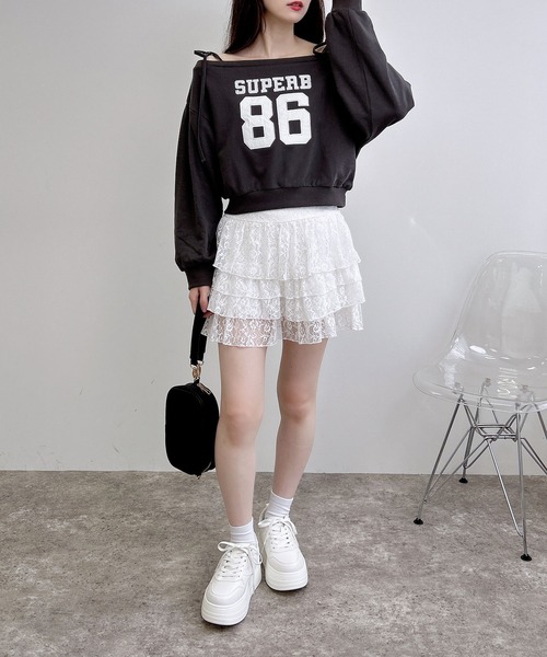 INGNI（イング）の「オフショル肩リボンナンバリングスウェットトップス（スウェット・レディース・カモフラージュ/オートミール/ボルドー/チャコールグレー・M）」の17枚目の写真