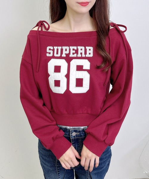 INGNI（イング）の「オフショル肩リボンナンバリングスウェットトップス（スウェット・レディース・カモフラージュ/オートミール/ボルドー/チャコールグレー・M）」の22枚目の写真