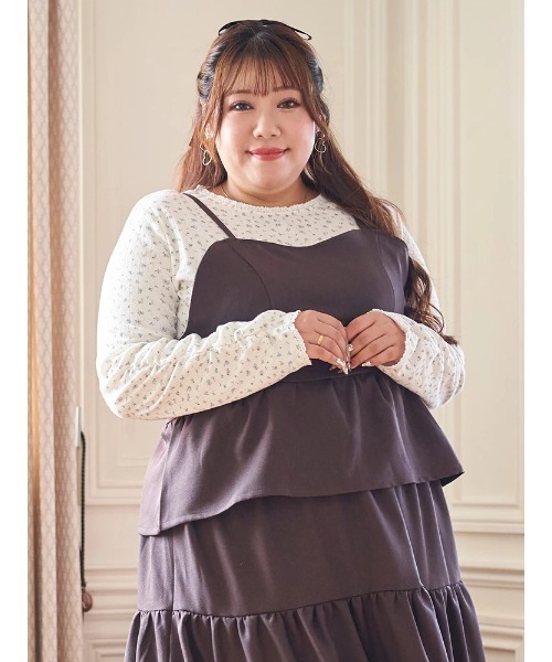 Re-J&SUPURE(リジェイアンドスプル)の「【大きいサイズ】【Kannaコラボ】小花柄プルオーバー(Tシャツ/カットソー・レディース・ブラウン/オフホワイト・XX-LARGE/XXX-LARGE/XXXX-LARGE)」の2枚目の写真