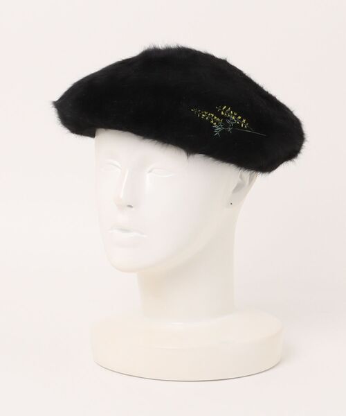 SUPER HAKKA（スーパーハッカ）の「フラワーワンポイント刺繍シャギーベレー帽（ハンチング/ベレー帽・レディース・グレー/ブラック/ベージュ/ネイビー・FREE）」の2枚目の写真