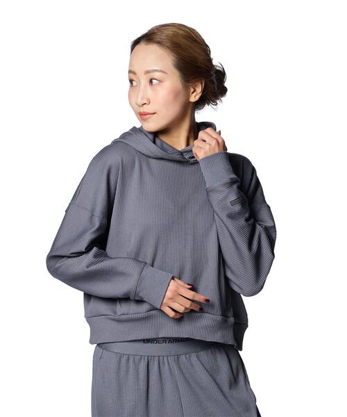 UNDER ARMOUR(アンダーアーマー)の「UAジャーニーリブ オーバーサイズド フーディー(トレーニング/レディース)(スウェット・レディース・グレー×ホワイト・S/M/XL/L)」の1枚目の写真
