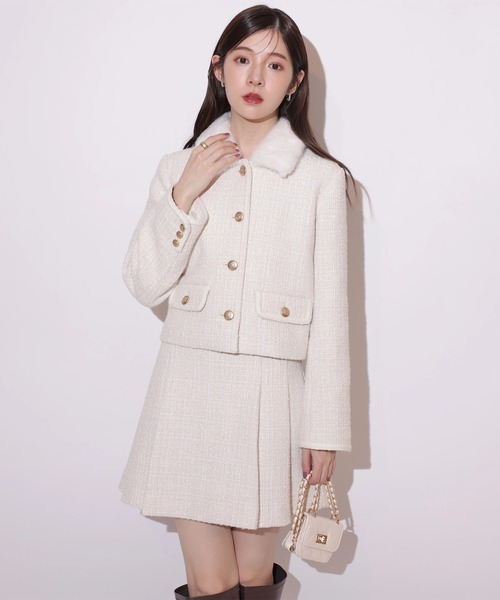 リランドチュール ツイードファーコート ジャケット新品未使用 ファーカラーツィードジャケット（その他アウター）｜Rirandture