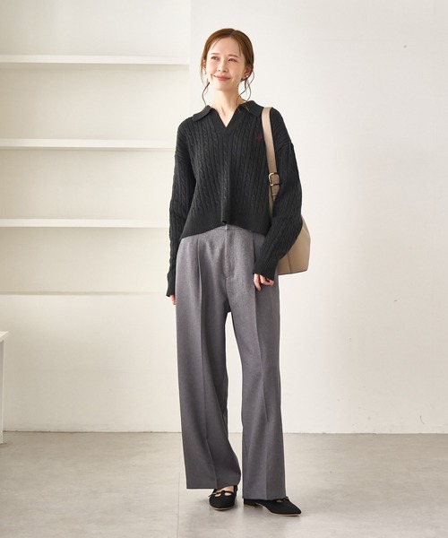 BEVERLY HILLS POLO CLUB(ビバリーヒルズポロクラブ)の「【BEVERLYHILLS POLO CLUB・新色追加】ケーブル編みクロップドスキッパーニット(ニット/セーター・レディース・チャコールグレー/ベージュ/キナリ/サックスブルー・FREE)」の6枚目の写真