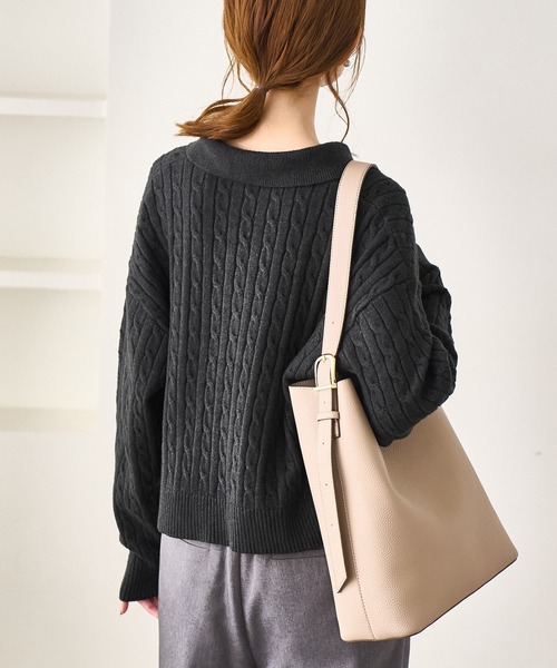 BEVERLY HILLS POLO CLUB(ビバリーヒルズポロクラブ)の「【BEVERLYHILLS POLO CLUB・新色追加】ケーブル編みクロップドスキッパーニット(ニット/セーター・レディース・チャコールグレー/ベージュ/キナリ/サックスブルー・FREE)」の9枚目の写真