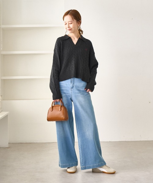 BEVERLY HILLS POLO CLUB(ビバリーヒルズポロクラブ)の「【BEVERLYHILLS POLO CLUB・新色追加】ケーブル編みクロップドスキッパーニット(ニット/セーター・レディース・チャコールグレー/ベージュ/キナリ/サックスブルー・FREE)」の10枚目の写真