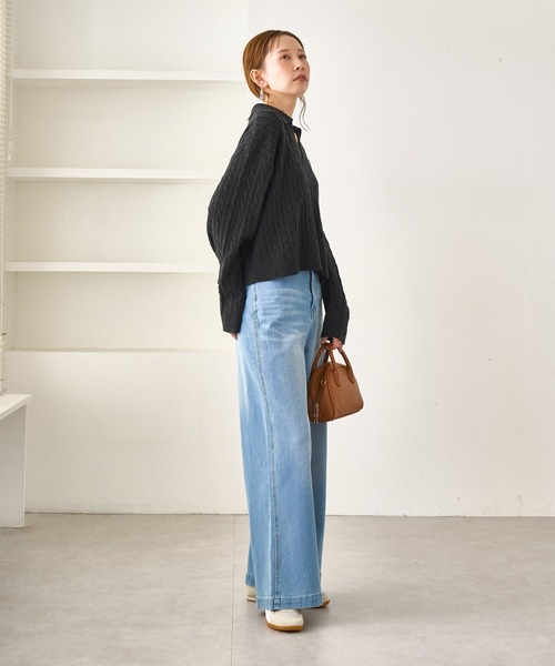 BEVERLY HILLS POLO CLUB(ビバリーヒルズポロクラブ)の「【BEVERLYHILLS POLO CLUB・新色追加】ケーブル編みクロップドスキッパーニット(ニット/セーター・レディース・チャコールグレー/ベージュ/キナリ/サックスブルー・FREE)」の11枚目の写真