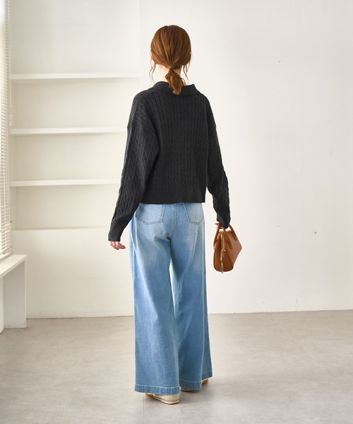 BEVERLY HILLS POLO CLUB(ビバリーヒルズポロクラブ)の「【BEVERLYHILLS POLO CLUB・新色追加】ケーブル編みクロップドスキッパーニット(ニット/セーター・レディース・チャコールグレー/ベージュ/キナリ/サックスブルー・FREE)」の12枚目の写真