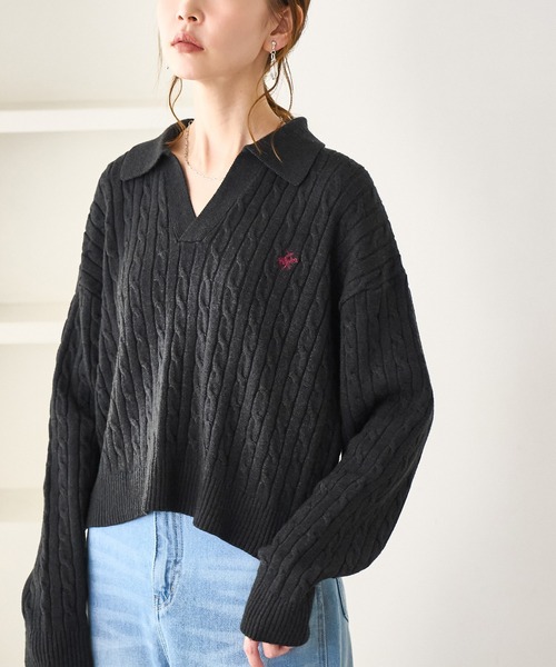 BEVERLY HILLS POLO CLUB(ビバリーヒルズポロクラブ)の「【BEVERLYHILLS POLO CLUB・新色追加】ケーブル編みクロップドスキッパーニット(ニット/セーター・レディース・チャコールグレー/ベージュ/キナリ/サックスブルー・FREE)」の14枚目の写真
