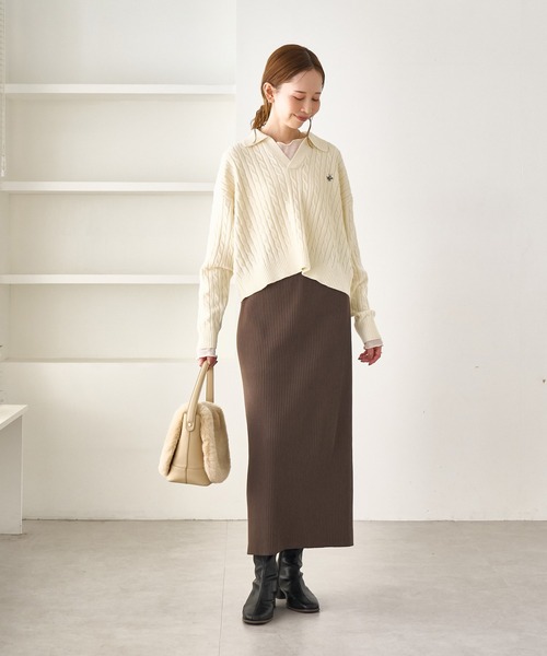 BEVERLY HILLS POLO CLUB(ビバリーヒルズポロクラブ)の「【BEVERLYHILLS POLO CLUB・新色追加】ケーブル編みクロップドスキッパーニット(ニット/セーター・レディース・チャコールグレー/ベージュ/キナリ/サックスブルー・FREE)」の15枚目の写真