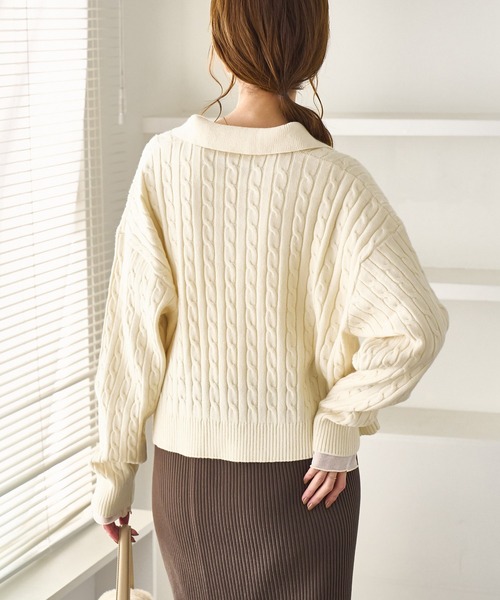 BEVERLY HILLS POLO CLUB(ビバリーヒルズポロクラブ)の「【BEVERLYHILLS POLO CLUB・新色追加】ケーブル編みクロップドスキッパーニット(ニット/セーター・レディース・チャコールグレー/ベージュ/キナリ/サックスブルー・FREE)」の19枚目の写真