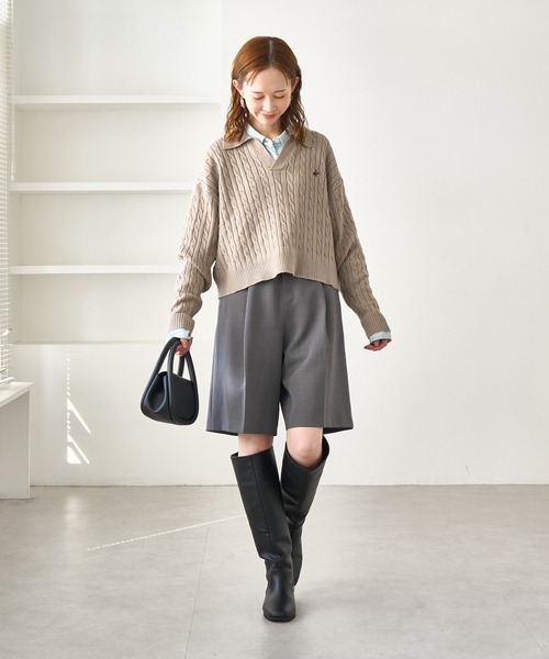 BEVERLY HILLS POLO CLUB(ビバリーヒルズポロクラブ)の「【BEVERLYHILLS POLO CLUB・新色追加】ケーブル編みクロップドスキッパーニット(ニット/セーター・レディース・チャコールグレー/ベージュ/キナリ/サックスブルー・FREE)」の21枚目の写真