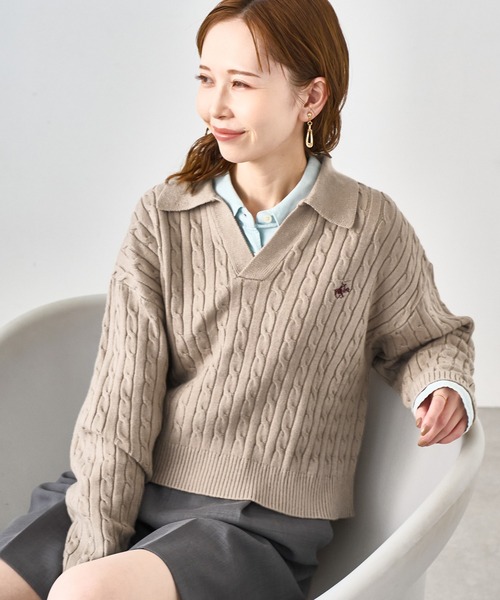 セール】【BEVERLYHILLS POLO CLUB・新色追加】ケーブル編みクロップド