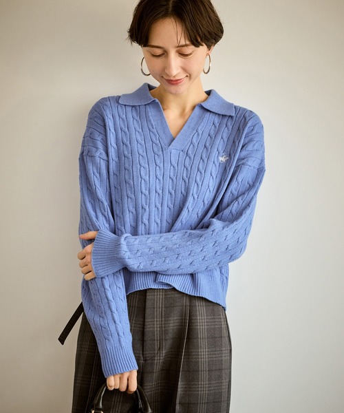 セール】【BEVERLYHILLS POLO CLUB・新色追加】ケーブル編みクロップド