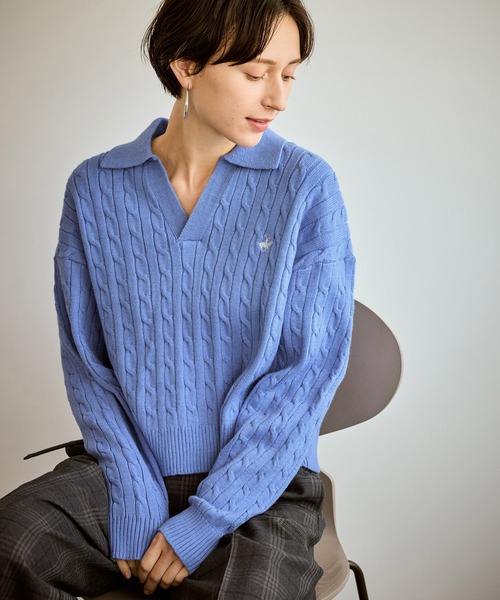 セール】【BEVERLYHILLS POLO CLUB・新色追加】ケーブル編みクロップド