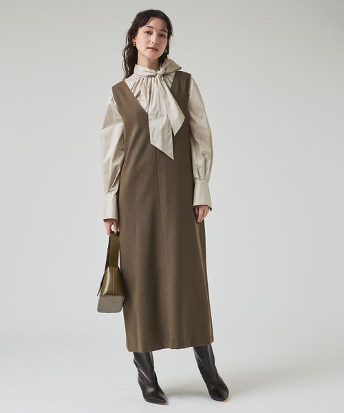 qualite（カリテ）の「ツイーディジャンパーワンピース/秋服/冬服/オフィスカジュアル（ワンピース・レディース・カーキ/チャコールグレー/グレー・36/38）」の17枚目の写真