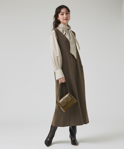 qualite（カリテ）の「ツイーディジャンパーワンピース/秋服/冬服/オフィスカジュアル（ワンピース・レディース・カーキ/チャコールグレー/グレー・36/38）」の3枚目の写真