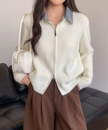 LADY LIKE（レディライク）の「【秋冬新作】デニム衿ドッキングジップニット（ニット/セーター）」