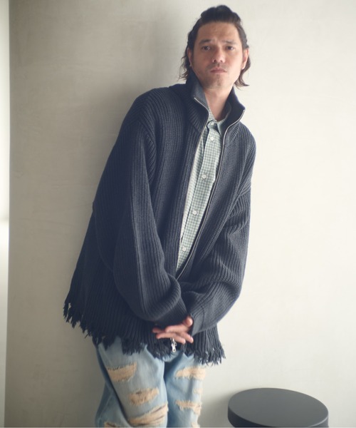 ADAM PATEK(アダムパテック)の「ADAMPATEK/cotton wool damaged driver’s knit/ダメージドライバーズニットブルゾン(AP2521028)(その他アウター・レディース・グレー/ブラック・1/2)」の1枚目の写真