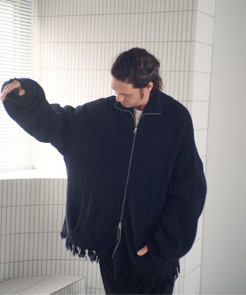 ADAM PATEK(アダムパテック)の「ADAMPATEK/cotton wool damaged driver’s knit/ダメージドライバーズニットブルゾン(AP2521028)(その他アウター・レディース・グレー/ブラック・1/2)」の2枚目の写真