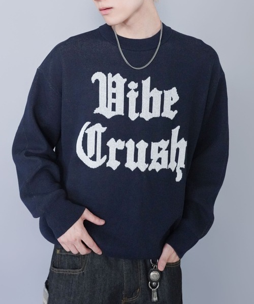 セール】ジャガードロゴニット/クラッシュ/スウェットライク/チクチク