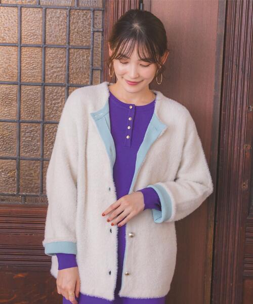 ITS'DEMO（イッツデモ）の「【手洗い可】フェザーWフェイスコーディガン（カーディガン/ボレロ・レディース・チャコールグレー/ブルー/アイボリー/ライトベージュ・00）」の13枚目の写真