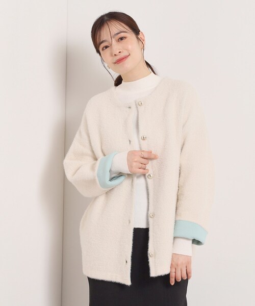 ITS'DEMO（イッツデモ）の「【手洗い可】フェザーWフェイスコーディガン（カーディガン/ボレロ・レディース・チャコールグレー/ブルー/アイボリー/ライトベージュ・00）」の14枚目の写真