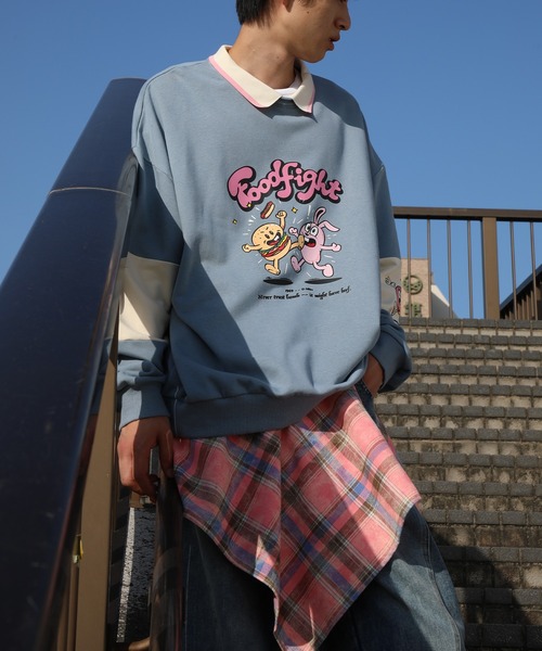 セール】HOOK -original- フードファイトプリントポロ襟スウェット