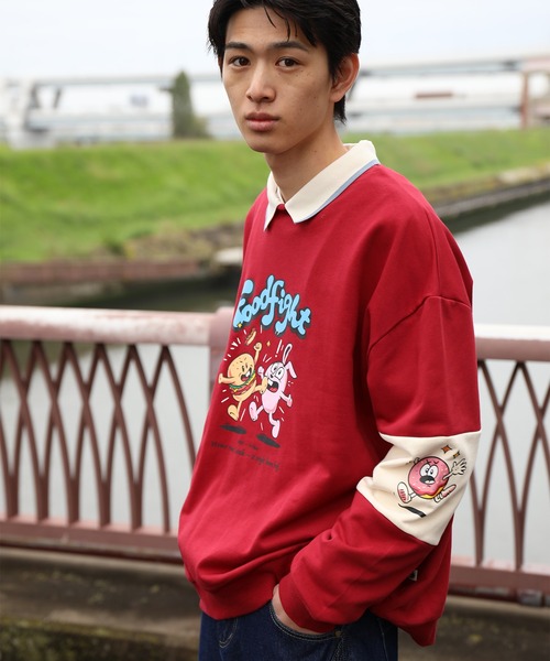 セール】HOOK -original- フードファイトプリントポロ襟スウェット