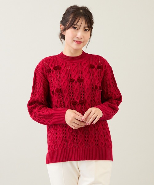 Rose Tiara(ローズティアラ)の「リボン×ケーブル編みニットプルオーバー(ニット/セーター・レディース・オフホワイト/ブラック/レッド・46/42/38)」の20枚目の写真