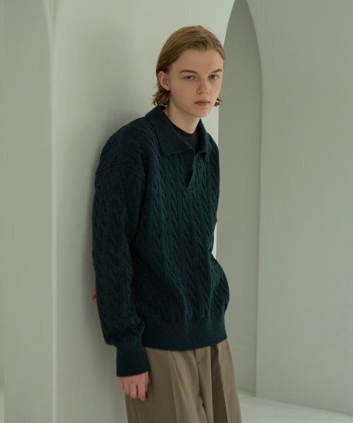 SIGNATURE（シグネチャ）の「ケーブルカラーニット[グリーン]（ニット/セーター・レディース・その他・MEDIUM/LARGE）」の2枚目の写真