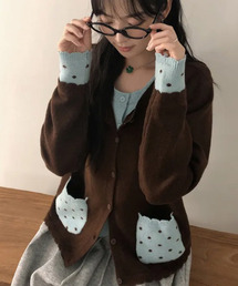 VIVID LADY | レイヤード風ドットポケットカーディガン(ニット/セーター)