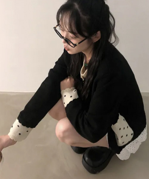 VIVID LADY（ビビッドレディー）の「レイヤード風ドットポケットカーディガン（ニット/セーター・レディース・ブラウン/グレー/ブラック・FREE）」の14枚目の写真