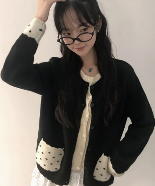 VIVID LADY（ビビッドレディー）の「レイヤード風ドットポケットカーディガン（ニット/セーター・レディース・ブラウン/グレー/ブラック・FREE）」の17枚目の写真