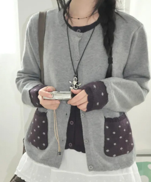VIVID LADY（ビビッドレディー）の「レイヤード風ドットポケットカーディガン（ニット/セーター・レディース・ブラウン/グレー/ブラック・FREE）」の22枚目の写真