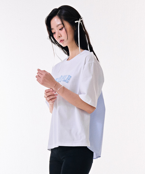 CHASECULT(チェイスカルト)の「レディース ウーブン配色 半袖Tシャツ-DBRG5885D01(Tシャツ/カットソー・レディース・ホワイト・85/90)」の3枚目の写真