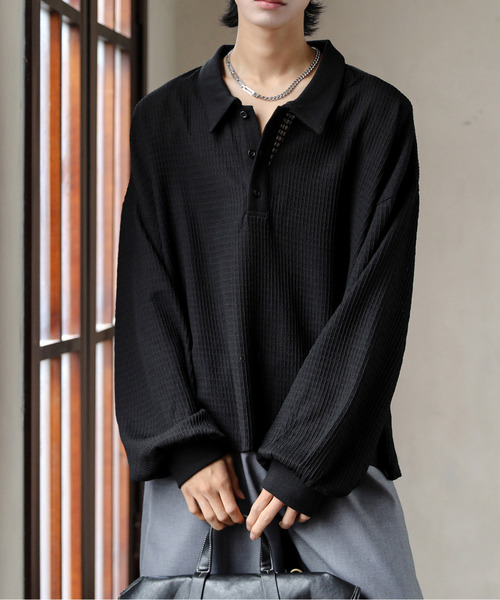 neos(ネオス)の「【neos】ルーズシルエット バルーンスリーブ ニット ポロシャツ(ポロシャツ・メンズ・ネイビー/ブラック/グレー・MEDIUM/LARGE)」の6枚目の写真