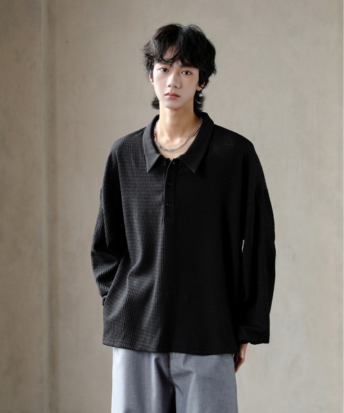 neos(ネオス)の「【neos】ルーズシルエット バルーンスリーブ ニット ポロシャツ(ポロシャツ・メンズ・ネイビー/ブラック/グレー・MEDIUM/LARGE)」の9枚目の写真