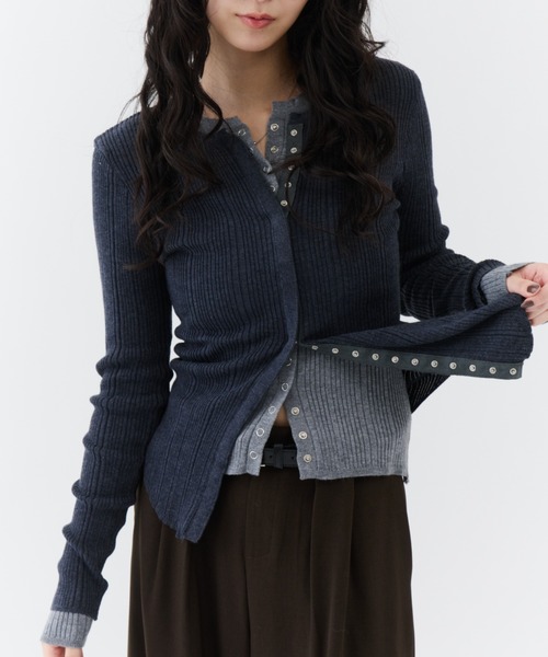 NUJOH（ヌゾ）の「Snap Button Rib Tee / スナップボタンリブティー（Tシャツ/カットソー・レディース・チャコールグレー/ブラック/ベージュ・FREE）」の10枚目の写真