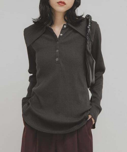 KBF（ケイビーエフ）の「セーラーカラーリブカットソー（Tシャツ/カットソー・レディース・チャコールグレー/ネイビー/アイボリー・ONE）」の2枚目の写真