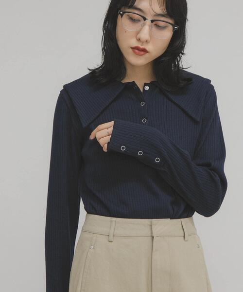 KBF（ケイビーエフ）の「セーラーカラーリブカットソー（Tシャツ/カットソー・レディース・チャコールグレー/ネイビー/アイボリー・ONE）」の22枚目の写真