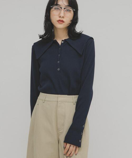 KBF（ケイビーエフ）の「セーラーカラーリブカットソー（Tシャツ/カットソー・レディース・チャコールグレー/ネイビー/アイボリー・ONE）」の21枚目の写真