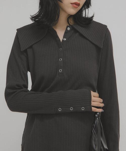 KBF（ケイビーエフ）の「セーラーカラーリブカットソー（Tシャツ/カットソー・レディース・チャコールグレー/ネイビー/アイボリー・ONE）」の12枚目の写真