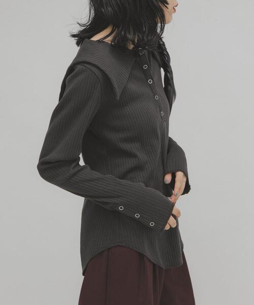 KBF（ケイビーエフ）の「セーラーカラーリブカットソー（Tシャツ/カットソー・レディース・チャコールグレー/ネイビー/アイボリー・ONE）」の11枚目の写真