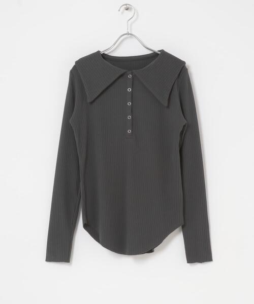KBF（ケイビーエフ）の「セーラーカラーリブカットソー（Tシャツ/カットソー・レディース・チャコールグレー/ネイビー/アイボリー・ONE）」の5枚目の写真