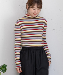 POU DOU DOU | シアバターボーダーハイネックリブニット(ニット/セーター)