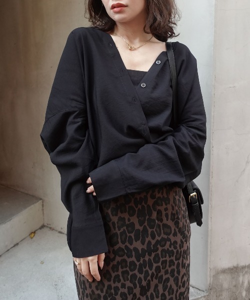 CORNERS(コーナーズ)の「ポプリン2wayカシュクールシャツ(シャツ/ブラウス・レディース・ブラック/チャコールグレー/ホワイト/ブラウン・M)」の3枚目の写真